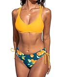 CUPSHE Women's Bikini Sets Two Piece Bathing Suit Crisscross Back Strappy Side Swimsuit Double Spaghetti Straps, M