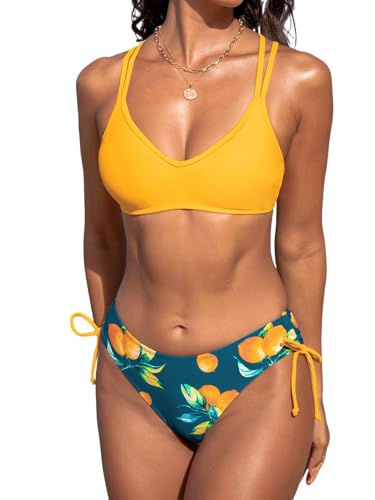Image of CUPSHE Women Swimsuit Bikini Set Two Piece Bathing Suit Criss Cross Back Strappy Side with Double Spaghetti Straps