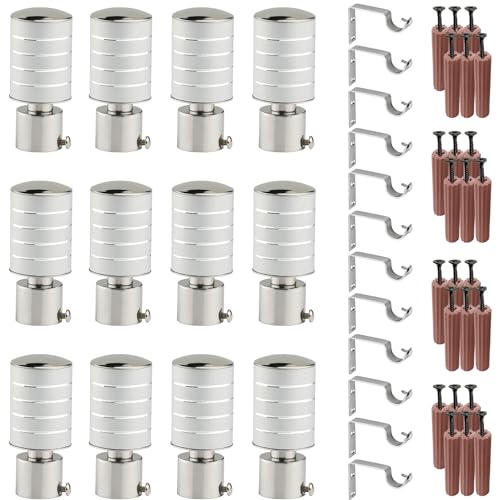 Image of GRIVAN Stainless Steel Curtain Holder Set for Door Window Wall Suitable for 1 Inch Rod Curtain Bracket Support Knobs Accessories (Silver, Pair of 6)