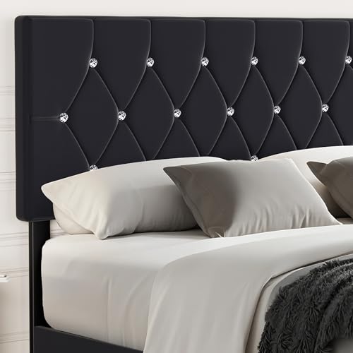 Vecelo T1-KHD-HQ02-BLK Velvet Upholstered Headboard Queen Size With Diamond Tufted Bed Headboard, With 6 Adjustable Positions From 39.8 Inch To 49.8", Easy Assembly,Black thumb #4