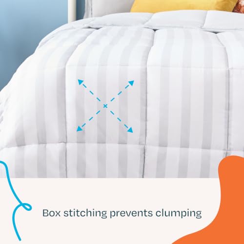 Image of Linenspa Reversible Down Alternative Comforter and Duvet Insert, California King - All-Season Comforter with Box Stitch and 8 Duvet Loops - Bedding for Kids, Teens, and Adults - Grey / White Stripe