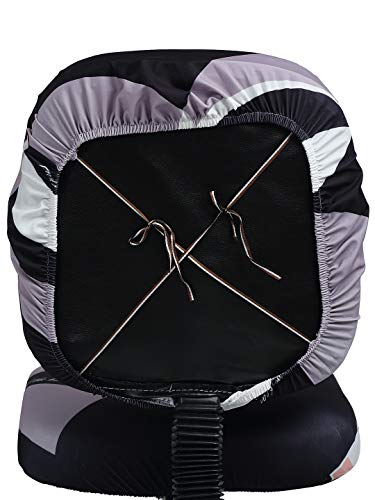 Image of Cortina Computer Desk Seat Covers | Stretchable Elastic Polyester Spandex Cover | Removable Revolving Chair Protector | Office Chair Polyester Covers | Geometry Print - Black | Chair Cover Set of 1