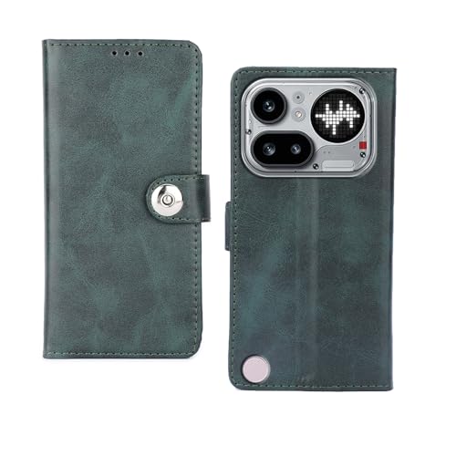 Image of amazon basics Nothing Phone 4A Pro 5G Flip Cover | Card Pockets Wallet & Stand | Flip Cover for Nothing Phone 4A Pro 5G (Green Button)