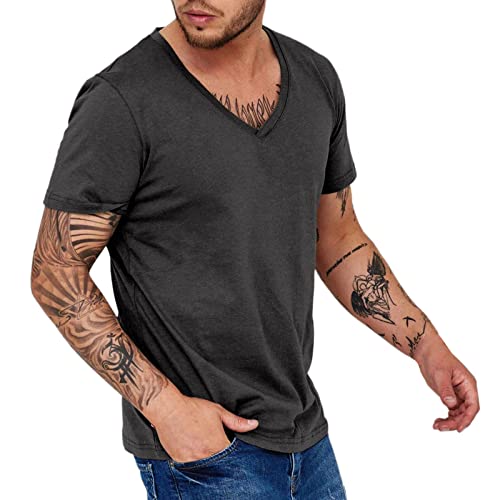 Men's Premium Cotton T Shirts Oversize Short Sleeve Crew Neck Tees, Breathable Summer Tops Mens T-Shirts Charles Wilson T Shirts for Men for Valentine's Day/Christmas Dark Gray