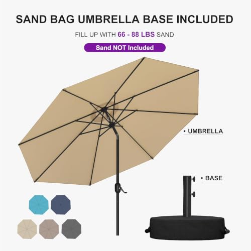 PURPLE LEAF Patio Market Umbrella with Base 10' Aluminum Crank Pool, Beige — view 4