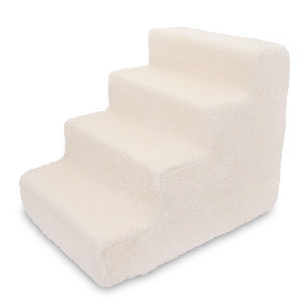 Best Pet Supplies Dog Stairs &amp; Steps - Foam Steps for Small Dogs &amp; Cats, Non-Slip Indoor Balanced Pet Step Support, Dog Ramp, No Assembly, Lambswool, 4-Step (18-inch Height)