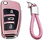 M.JVisun Soft TPU Case Cover Protector Case for Audi Flip Car Remote Key Fob Cover for Audi A1 A3 A4 A6 A8 Quattro Q2 Q3 Q7 R8 RS3 RS6 S3 S6 TT TTS Key Shell - Glossy Pink - Braided Keychain