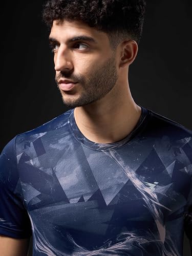 Image of TECHNOSPORT Men's 100% Polyester Regular Fit Half Sleeve Printed Crew Neck T-Shirt with Techno Dry, Anti Microbial Properties for Gym, Workout and Regular Use