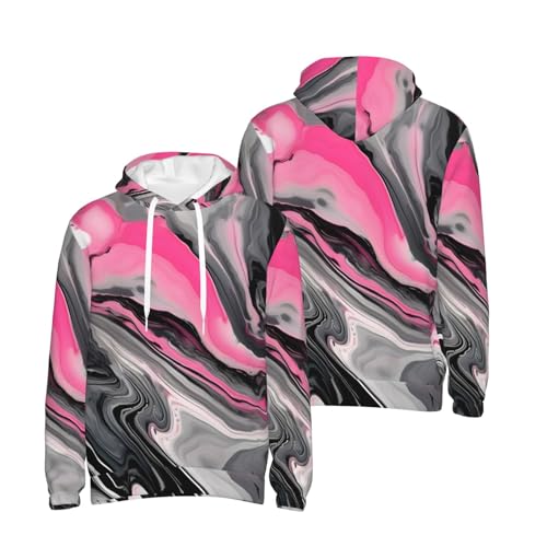 Sweat à capuche unisexe imprimé marbre gris et rouge pour style urbain chic - 6