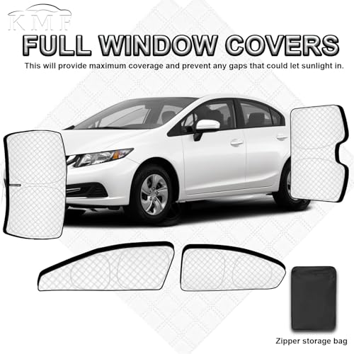 Image of KMF 6pcs Thicken Full Window Sun Shades for Honda Civic Accessories 2012-2015, Windshield Sunshade Sun Visor Car Window Covers for Side Rear, UV Block and Blackout Privacy for Camping Outdoor