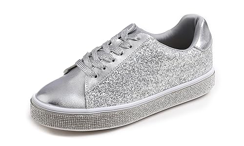 Image of FEVERSOLE Women's Fashion Sparkle Platform Rhinestone Party Holiday Wedding Sneakers