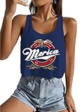 4th of July Outfits Tank Top for Women Vintage Memorial Day Shirts American Flag Tops Sleeveless USA Tees Clothes(Blue 3,M)