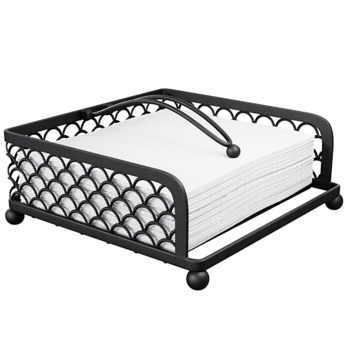 Standing Napkin Holders, Square Kitchen Napkin Dispenser, Portable Metal Napkin Holder, Napkin Holder with Weighted Arm, Suitable for Kitchen Counter and Dining Table (19 * 18.5 * 7.5 CM)