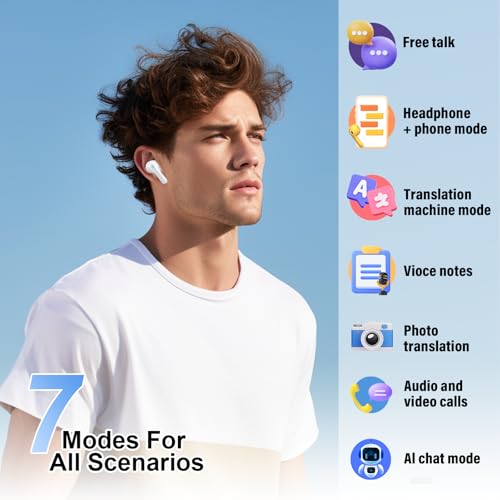 Image of Wireless Earbuds, Bluetooth 5.4 Headphones Bass Stereo /Clear Calls, Ivory | Ear Buds with Noise Cancelling Mic LED Display in Ear Earphones Ai Translation Earbuds Real Time with 6 Translation Modes