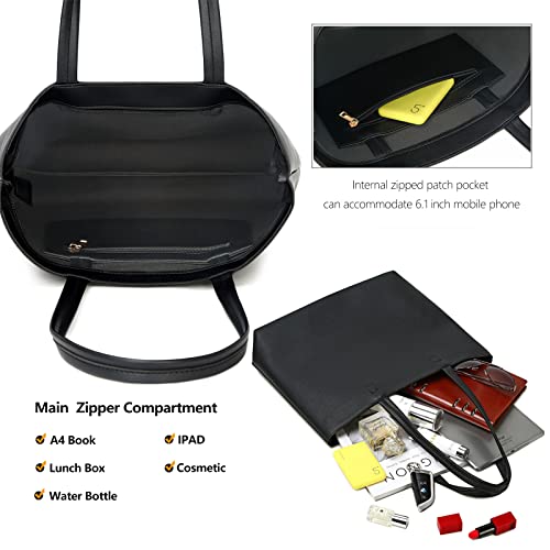 حقائب يد كبيرة توت بسيطة من الجلد الصناعي بمقبض علوي للنساء للعمل والمدرسة والتسوق للنساء مع سحاب وجيب داخلي من ميجيرل (اسود)