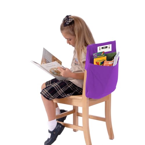 Image of Seat Sack Student Chair Storage Pocket - 15 inch, Single Pocket, Classroom Organizer for Student Desks, Durable Over-the-Chair Storage, Purple, 1-Pack