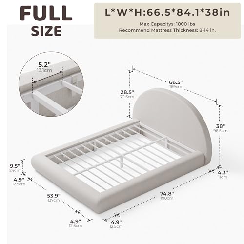 Image of RECCI AirFrame Half-Moon Upholstered Full Platform Bed Frame, Velvet Curved Arched Base with Headboard, 5 Inch Fully Round Cushioned Foam, No Box Spring Needed, Easy Assembly