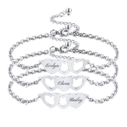 MunkiMix 2～3 PCS Personalisierte Herzform Armbänder Set Bester Freund Name Angepasst 1～3 Namen Beste Freundin Geschenke für Frauen Freundschaft BFF Armbänder für 2～3 Schwestern (Roségold 2 Stück) Cover