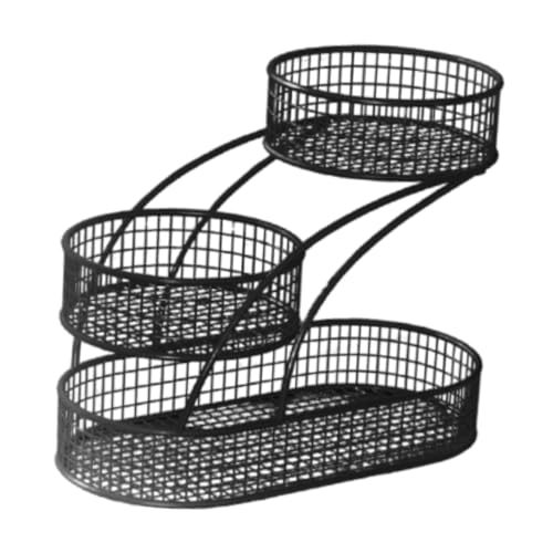 Frutero de 3 niveles con elegante estructura de hierro negro y diseño de almacenaje práctico 7