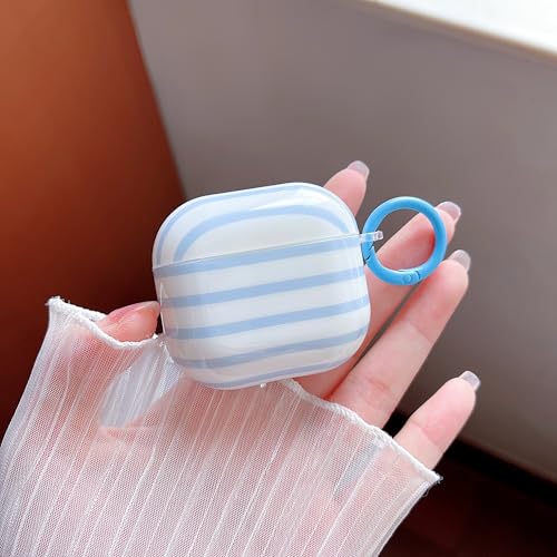 Image of MINSCOSE for AirPods 4 Clear Case,Cute Stripes Aesthetic Pattern Design with Trendy Keychain Ring,Soft TPU Anti-Drop Shockproof Protective Cover with Cleaner Kit for Girls Women-Blue