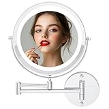 OVENTE 9' Lighted Wall Mount Makeup Mirror with 1X/10X Magnification, Cordless Double Sided Magnifying Round Vanity Mirror, 360° Swivel Design, Extendable and Folding Arm, Polished Chrome MFW85CH1X10X