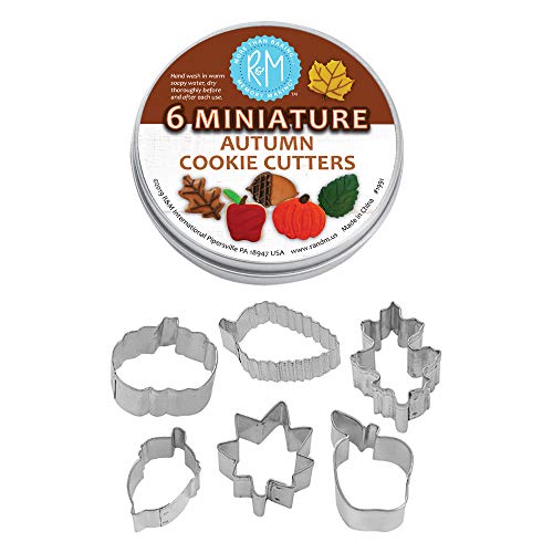 R&M International Mini Autumn Leaf Cookie Cutters Acorn Pumpkin Oak Maple Aspen Apple 6-Piece Set in Gift Tin