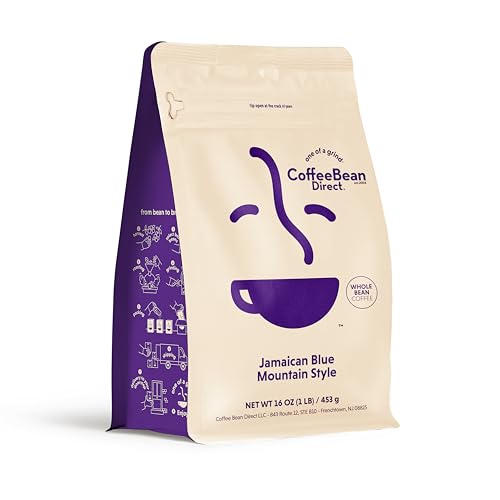 Coffee Bean Direct Jamaican Blue Mountain Style, Whole Bean Coffee, Light Roast, 1 Pound Bag (Pack of 1)