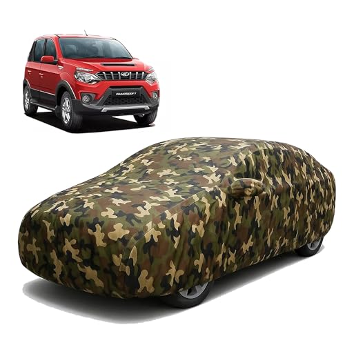 Image of Sulfar 100% Waterproof Car Body Cover Compatible with Mirror for Mahindra Nuvosport with Long Lasting Durable Material (Triple Stitched, Full Bottom Elastic, Camouflage Army)