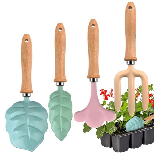 Generisch Kinder Gartenarbeitsset,4-teilige Blattform mit Holzgriff - Mini-Gartenwerkzeug sowie -Sand-Spielzeug | für den Außenbereich, den, Sand, das Spiel, Hof, Sandkasten und Rasen