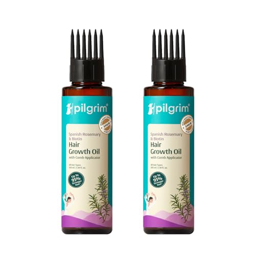 Image of Pilgrim Spanish Rosemary & Biotin HairGrowth Oil to Control Hair Fall & Strengthens Hair 100ml (Pack of 2) | Rosemary essential oil for hairgrowth | Reduces Hairfall | Strengthens Hair I For Women and Men