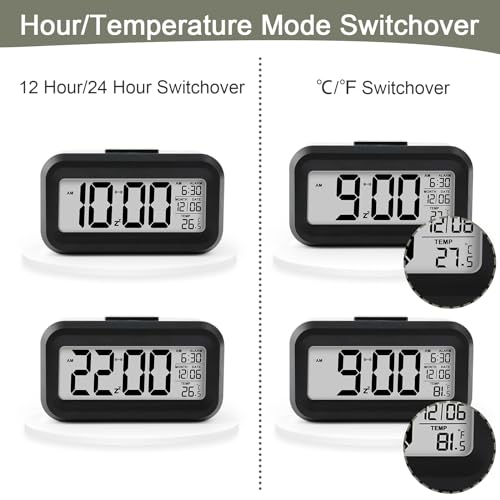 Image of Kadio Digital Alarm Clock, Electronic Alarm Clock, Bedside Table with Large LED Display, Battery Operated Travel Alarm Clock, Table Clock with Temperature Snooze Function, Digital Alarm Clock for