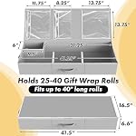 Simple Houseware 41.5" Wrapping Paper Storage Organizer - Fits 40 Rolls with Adjustable Straps, Interior Divider for Ribbons & Bows, 3 Clear Pockets for Gift Bags & Tools, 41.5''L x 16''W, Gray - Image 2