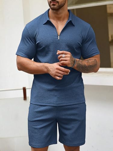 Image of Vogaan Men's Premium Cotton Blend Pyjama Set | Stylish Solid Polo Tshirt and Shorts | Casual Night Suit Wear Set for Man | Summer Co-ords Set with Shorts | Comfortable Nightwear & Loungewear