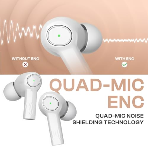 Image of BERTH X35 Wireless Earbuds, 50H Playtime, Quad Mic ENC, 13mm Drivers, Fast Charging, Dual Pairing, BT 5.4, IPX4, Crystal Clear Calls, Deep Bass, in-Ear Earphones with Mic (White)