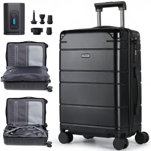 Carry on Luggage Suitcase with Vacuum Compression and Pump, 100% PC Hardshell Lightweight Travel Suitcase with TSA Lock & USB Charging Port 20inch image 3