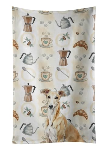 Caroline's Treasures Fawn Greyhound Coffee Bar Kitchen Towel Velour Plush Front and Cotton Loop Back Machine Washable