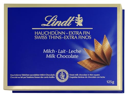 Lindt Swiss Thins Chocolate con Leche, laminas de chocolate extrafinas,125 g