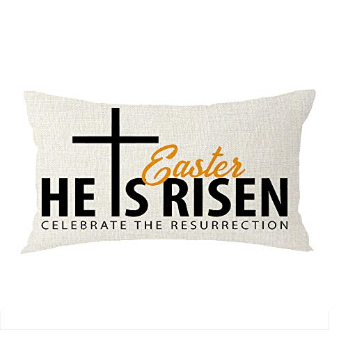 GAWEKIQE Happy Easter He is Risen Cross Best Gift Lumbar Cotton Linen Decorative Throw Pillow Cover Cushion Case for Family Bed Sofa Outdoor 12x20inches (Black)