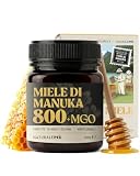 NaturalePiù Miele di Manuka 800+ MGO 250g. Dalla Nuova Zelanda. Certificato in Laboratorio. Miele Balsamico Puro. Mono Floreale, Ideale per la Cura delle Ferite. Tè, Cereali e Prodotti da Forno.