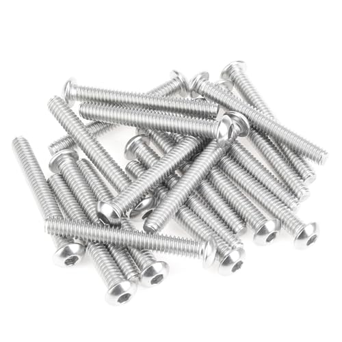 Image of 20 Pieces 1 /4-20 x 2 Button Head Socket Cap Screws Bolts, HELIFOUNER 304 Stainless Steel (18-8) Screws, Bright Finish, Fully Threaded