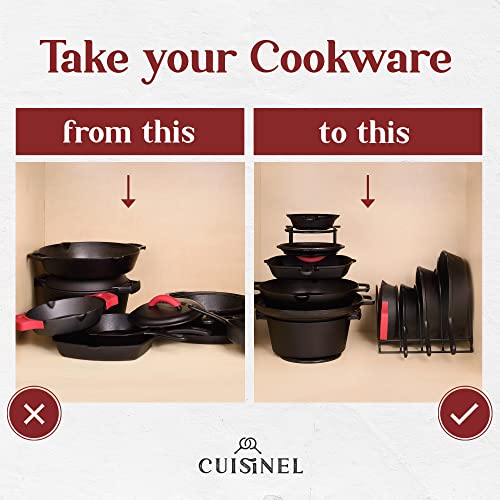 Cuisinel Pots and Pans Organizers - 2-PACK of Silicone-Coated Non-Slip 12" Heavy Duty Skillet Rack - Kitchen Organization Storage - Holds Cookie Sheets, Cutting Boards, Cast Iron Cookware, Dish Stand