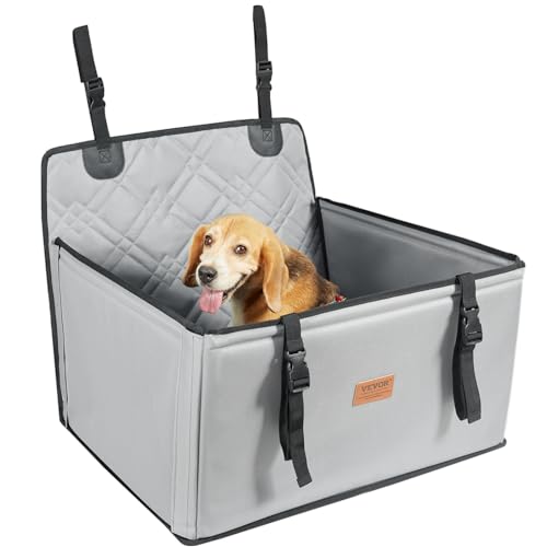 VEVOR Seggiolino Auto per Cani Taglia Piccola, Media e Grande, Carico max. 18kg, Seggiolino Auto per Cani Impermeabile, Guinzaglio di Sicurezza con Clip, Letto per Auto per Animali Domestici, Grigio