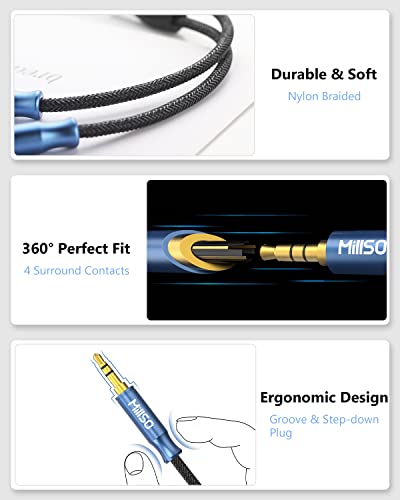 Millso Headphone Mic Splitter 3.5Mm Headset Adapter Trrs Male To 2 Trs Female [Nylon Braid & Young Series] Mic & Audio Y Splitter Cable For Gaming Headset To Pc, Xbox, Laptop, Ps4, Ps5 #TOP4