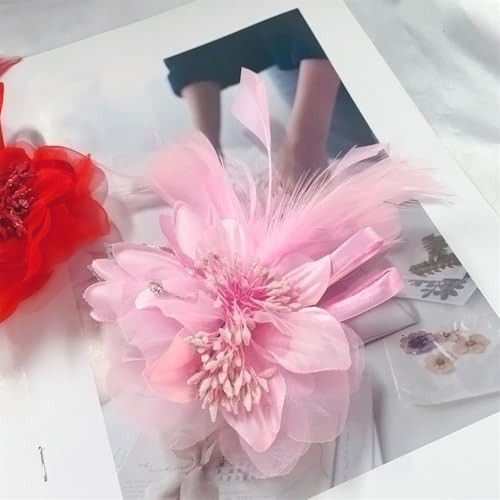 Image of Extra Large Flower Brooches for Women Lapel Pins Dainty Fabric Brooches Big Camellia Lady Flower Fascinator Hatpin Hair Clip for Wedding Prom Party Dance Banquet Ceremony Clothes Accessories Jewelry