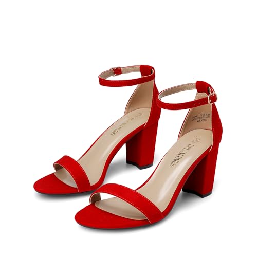 DREAM PAIRS Women's Chunk Low Heel Pump Sandals,Size 8,Red-1,CHUNK