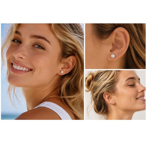 3 Pair Small Stud Earrings for Women Trendy 14K Copper Gold Hypoallergenic Premium Cubic Zirconia Fashion Jewelry Gifts (Triangle Butterfly) — view 5