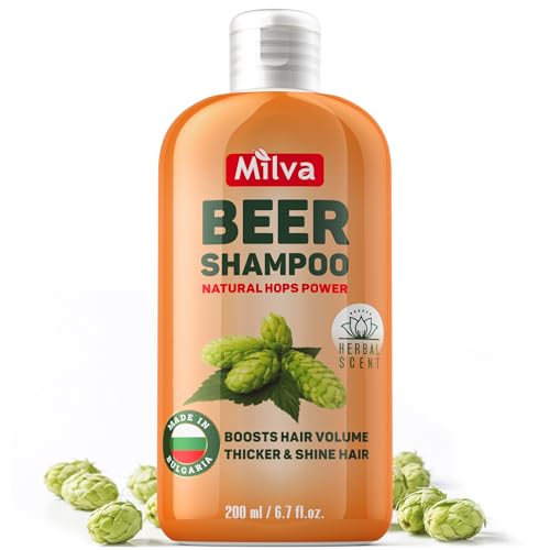 Milva Beer Shampoo 200 ml I Damen-Haarpflege für glänzendes Haar mit Hopfenextrakt, verdickend & feuchtigkeitsspendend, Anti-Schuppen Hair Frauen-Haarshampoo Volumen Kopfhaut Tiefenpflegeshampoo