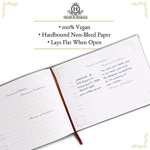 Heart & Homage Funeral and Memorial Guest Sign-in Book | PU Leather Hardcover, Large - Beautiful | Celebration of Life Registration Books | 80 Guests (White)