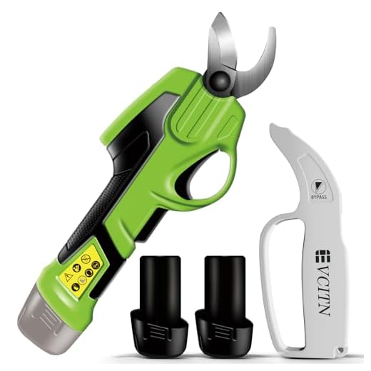 Evcitn Electric Pruning Shears For Gardening Cordless Rechargeable Tree Pruner, Tree Branch Flowering Bushes With Safety Protection, 2x2Ah Battery, Bypass Sharpener, MAX 1In Cutting Diameter -Green