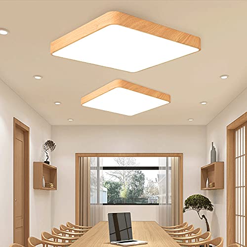 Plafonnier plat japonais en bois LED pour éclairer un bureau calme - 3